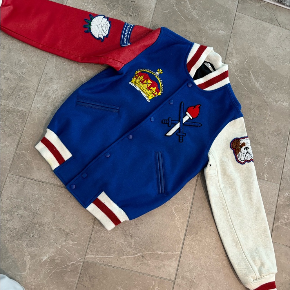 Opening Ceremony Royal Blue Varsity Jacket with Red and White Sleeves